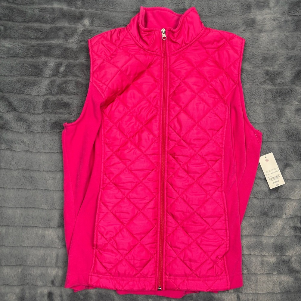 Made For Life Womens XL Pink Quilted Front Fleece Full Zip Vest Brilliant